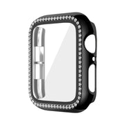 For Apple Watch Series 9 / 8 / 7 41mm Plating Row Diamond PC Watch Case with Film(Black)