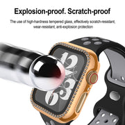 For Apple Watch Series 9 / 8 / 7 41mm Plating Row Diamond PC Watch Case with Film(Black)