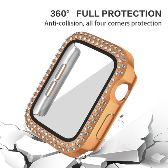 For Apple Watch Series 6 / 5 / 4 / SE 40mm Plating Dual-Row Diamond PC Watch Case with Film(Rose Gold)