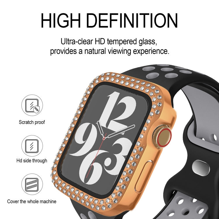For Apple Watch Series 6 / 5 / 4 / SE 40mm Plating Dual-Row Diamond PC Watch Case with Film(Rose Gold)