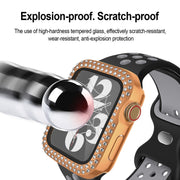 For Apple Watch Series 6 / 5 / 4 / SE 40mm Plating Dual-Row Diamond PC Watch Case with Film(Rose Gold)