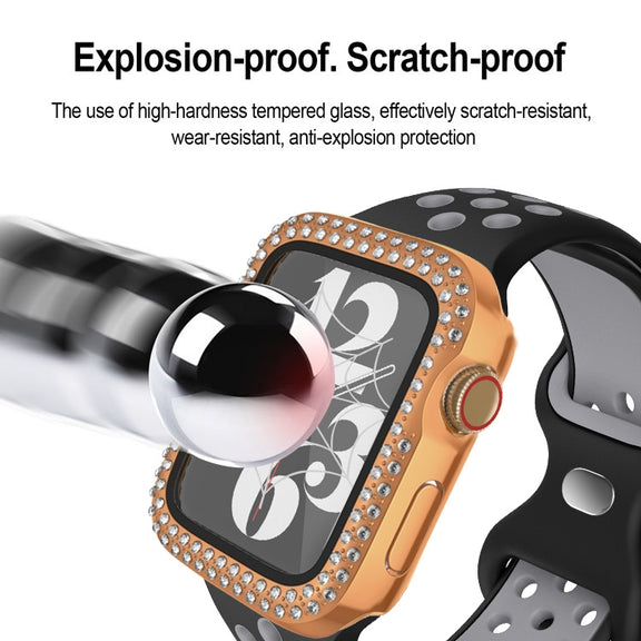 For Apple Watch Series 6 / 5 / 4 / SE 40mm Plating Dual-Row Diamond PC Watch Case with Film(Rose Gold)
