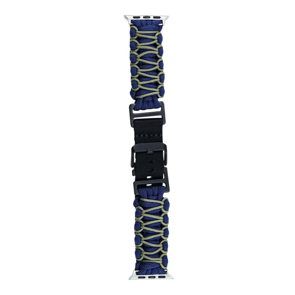 For Apple Watch SE 44mm Dual-layer Braided Paracord Buckle Watch Band(Navy Army Green)