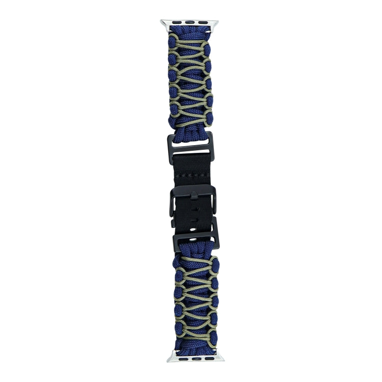 For Apple Watch SE 44mm Dual-layer Braided Paracord Buckle Watch Band(Navy Army Green)