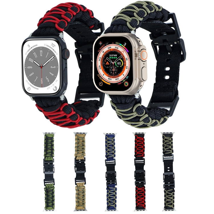 For Apple Watch SE 44mm Dual-layer Braided Paracord Buckle Watch Band(Khaki Army Green)