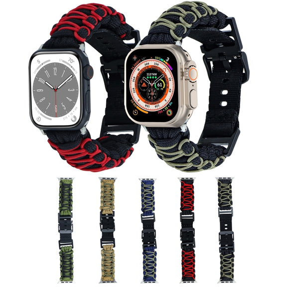 For Apple Watch SE 44mm Dual-layer Braided Paracord Buckle Watch Band(Khaki Army Green)