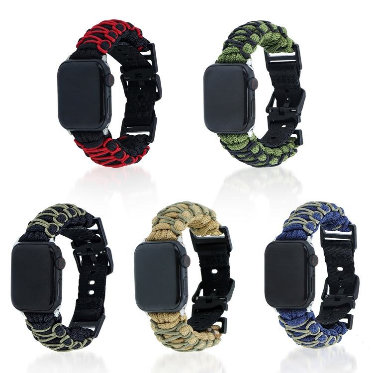 For Apple Watch Series 7 45mm Dual-layer Braided Paracord Buckle Watch Band(Black Red)