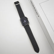 For Apple Watch 38mm Rhombus Pattern Magnetic Square Buckle Leather Watch Band(Black)