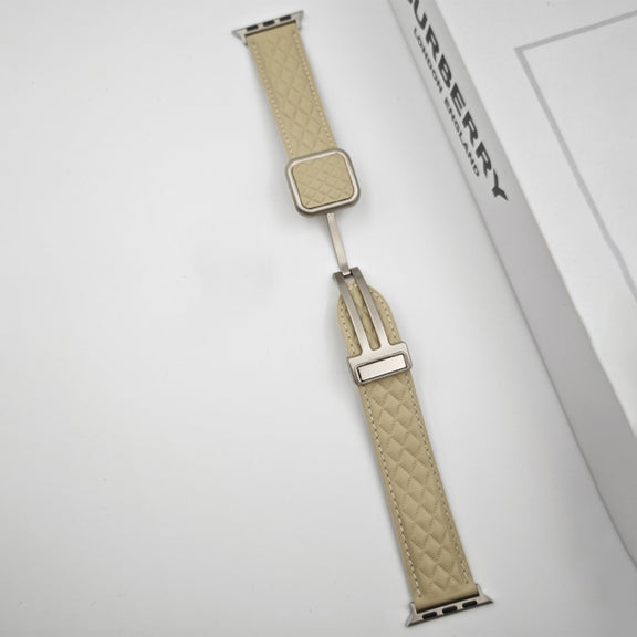 For Apple Watch Series 5 40mm Rhombus Pattern Magnetic Square Buckle Leather Watch Band(Brown)