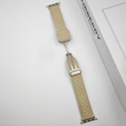 For Apple Watch Series 3 42mm Rhombus Pattern Magnetic Square Buckle Leather Watch Band(Red)