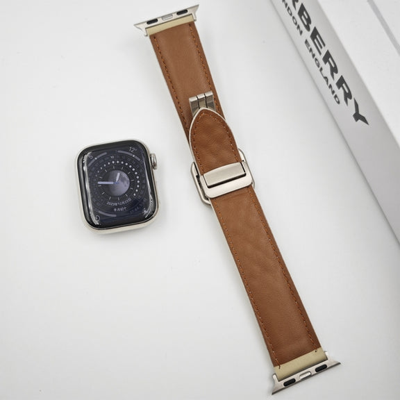 For Apple Watch SE 2023 40mm Rhombus Pattern Magnetic Square Buckle Leather Watch Band(Creamy White)