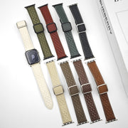 For Apple Watch Series 5 44mm Rhombus Pattern Magnetic Square Buckle Leather Watch Band(Brown)
