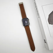 For Apple Watch 38mm Rhombus Pattern Magnetic Folding Buckle Leather Watch Band(Dark Brown)