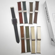 For Apple Watch Ultra 49mm Rhombus Pattern Magnetic Folding Buckle Leather Watch Band(Brown)
