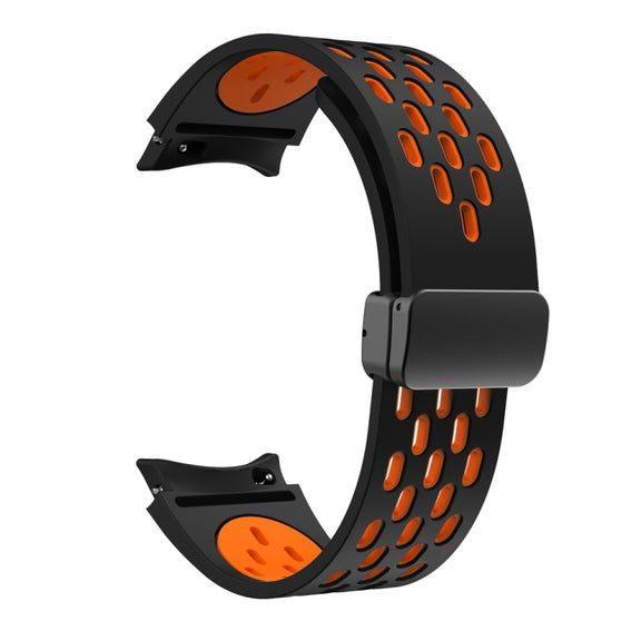For Samsung Galaxy Watch 6 / 6 Classic Two Color Magnetic Folding Black Buckle Watch Band(Black Orange)