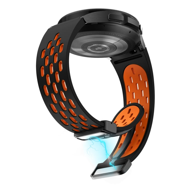 For Samsung Galaxy Watch 6 / 6 Classic Two Color Magnetic Folding Black Buckle Watch Band(Black Orange)