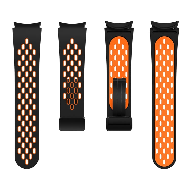For Samsung Galaxy Watch 6 / 6 Classic Two Color Magnetic Folding Black Buckle Watch Band(Black Orange)