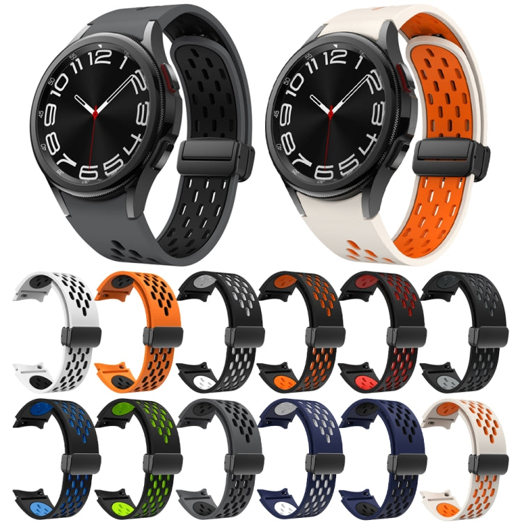 For Samsung Galaxy Watch 6 / 6 Classic Two Color Magnetic Folding Black Buckle Watch Band(Black Orange)