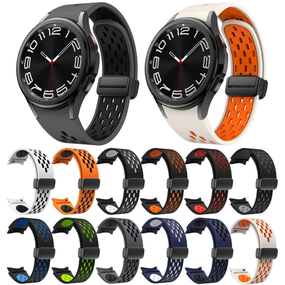 For Samsung Galaxy Watch 6 / 6 Classic Two Color Magnetic Folding Black Buckle Watch Band(Black Orange)