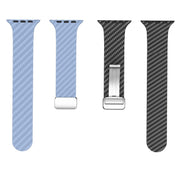 For Apple Watch Series 2 42mm Carbon Fiber Magnetic Silver Buckle Watch Band(Light Blue Black)