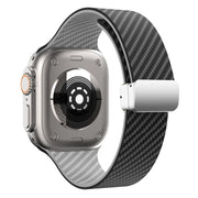 For Apple Watch Series 2 38mm Carbon Fiber Magnetic Silver Buckle Watch Band(Black Grey)