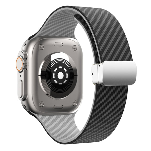 For Apple Watch Series 2 38mm Carbon Fiber Magnetic Silver Buckle Watch Band(Black Grey)