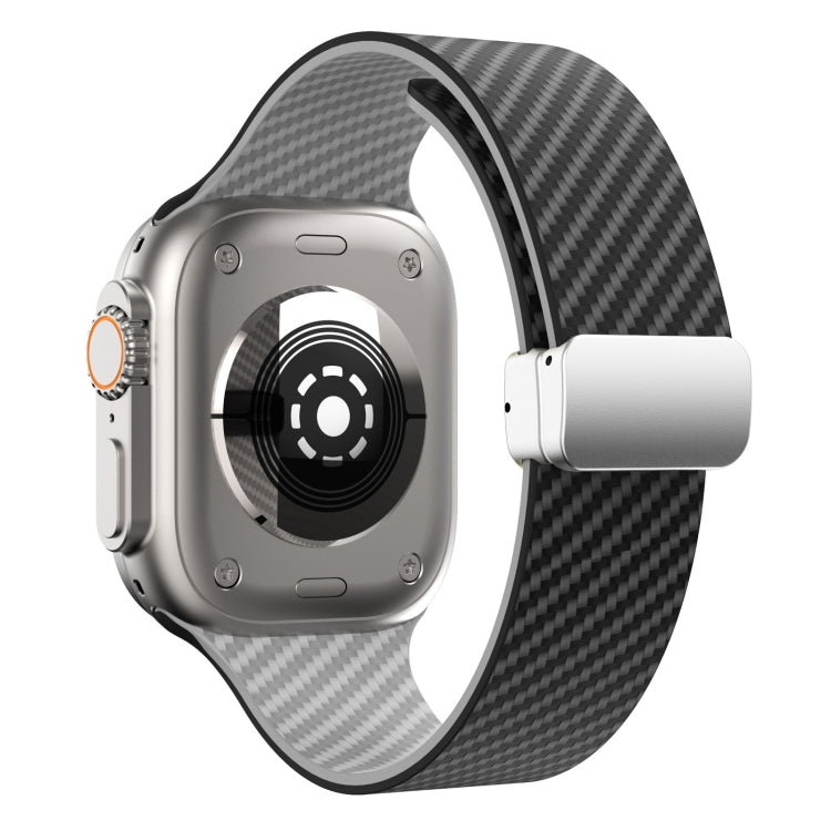 For Apple Watch Series 2 38mm Carbon Fiber Magnetic Silver Buckle Watch Band(Black Grey)