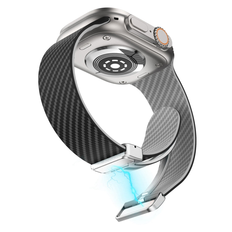 For Apple Watch Series 2 38mm Carbon Fiber Magnetic Silver Buckle Watch Band(Black Grey)