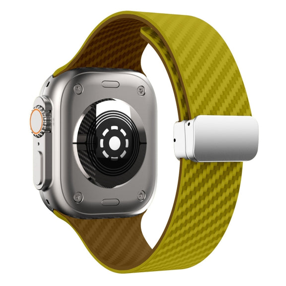 For Apple Watch 38mm Carbon Fiber Magnetic Silver Buckle Watch Band(Olive Brown)