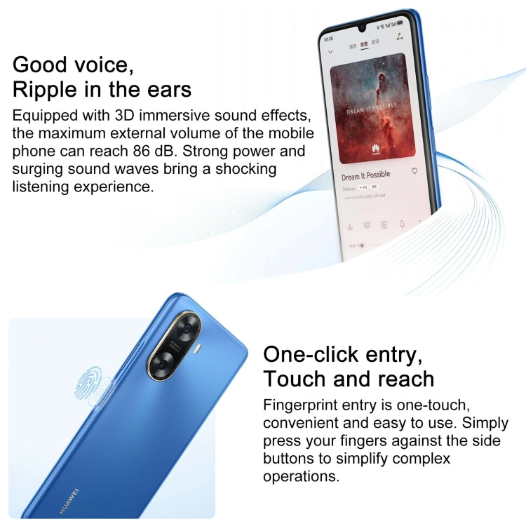 HUAWEI Enjoy 70z, 8GB+256GB, Side Fingerprint Identification, 6.75 inch HarmonyOS 4.0 Octa Core 2.4GHz, Network: 4G, Not Support Google Play(White)