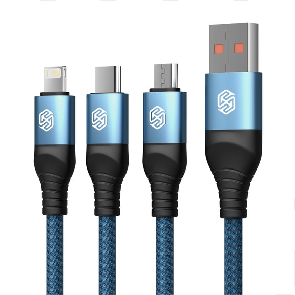 Nillkin Swift Pro 1m 3 in 1 USB to 8 Pin + Type-C + Micro USB Fast Charging Cable(Blue)