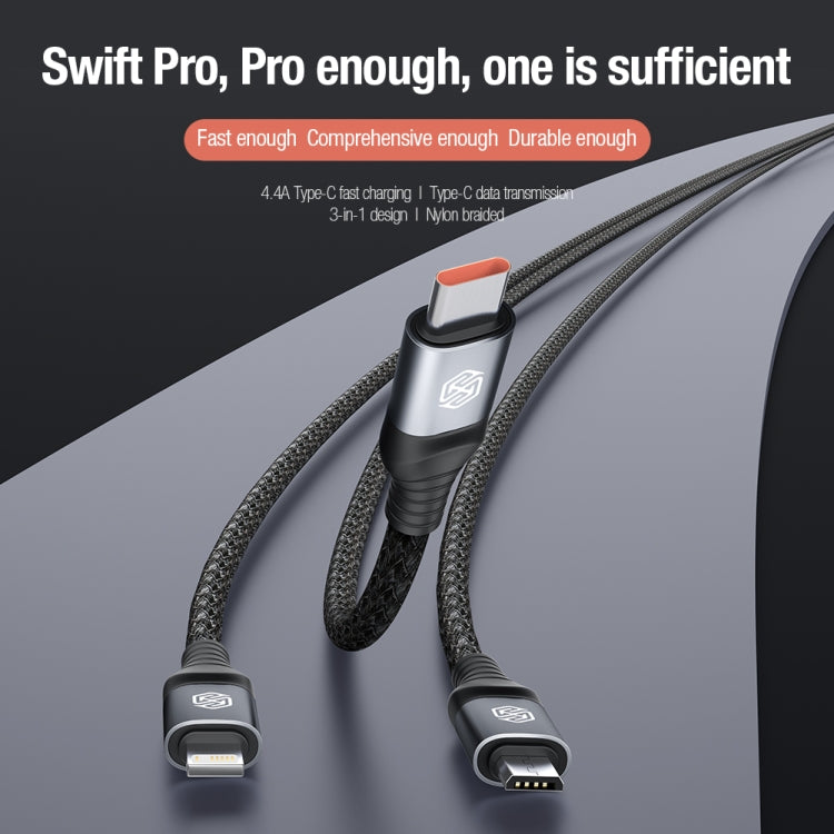 Nillkin Swift Pro 1m 3 in 1 USB to 8 Pin + Type-C + Micro USB Fast Charging Cable(Blue)