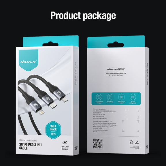 Nillkin Swift Pro 1m 3 in 1 USB to 8 Pin + Type-C + Micro USB Fast Charging Cable(Blue)
