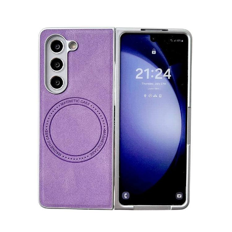 For Samsung Galaxy Z Fold5 Skin Feel Leather Texture MagSafe Pearlescent Paint Shockproof Phone Case(Purple)