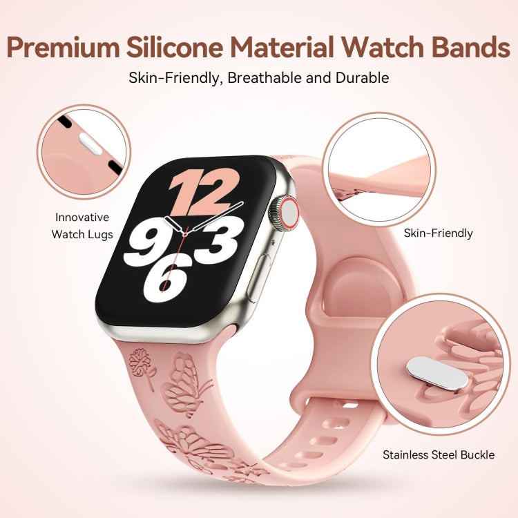 For Apple Watch Ultra 49mm Butterfly Flower Embossed Silicone Watch Band(Retro Rose)