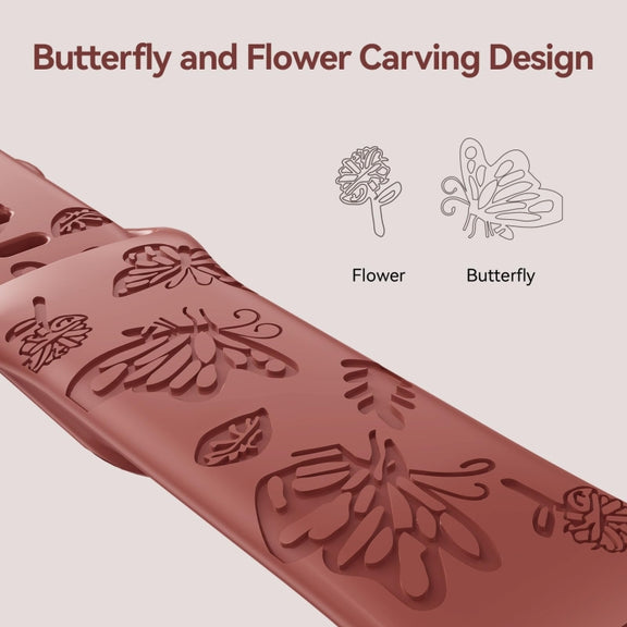 For Apple Watch 42mm Butterfly Flower Embossed Silicone Watch Band(Brick Red)