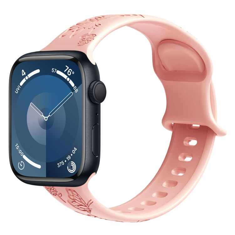 For Apple Watch 38mm Butterfly Flower Embossed Silicone Watch Band(Retro Rose)