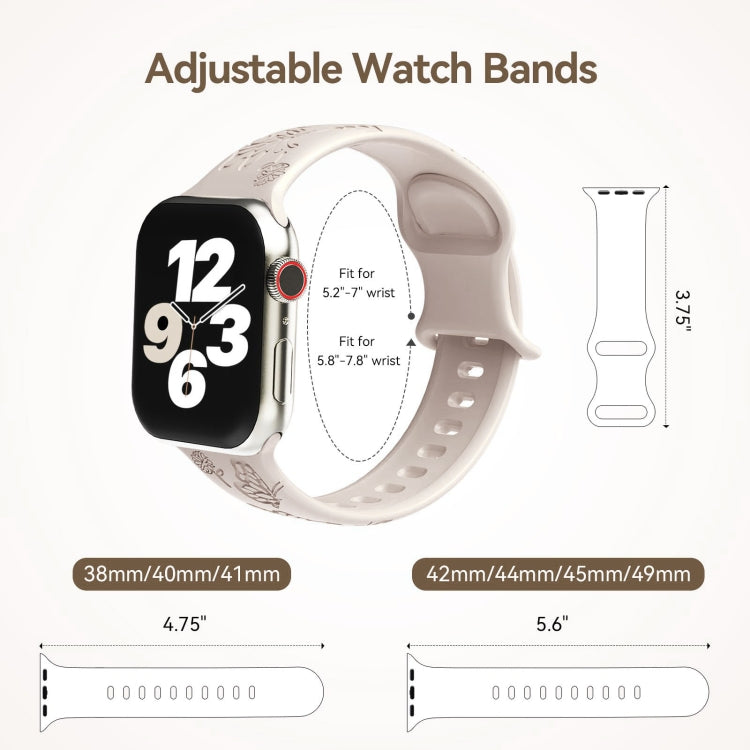 For Apple Watch 38mm Butterfly Flower Embossed Silicone Watch Band(Starlight)