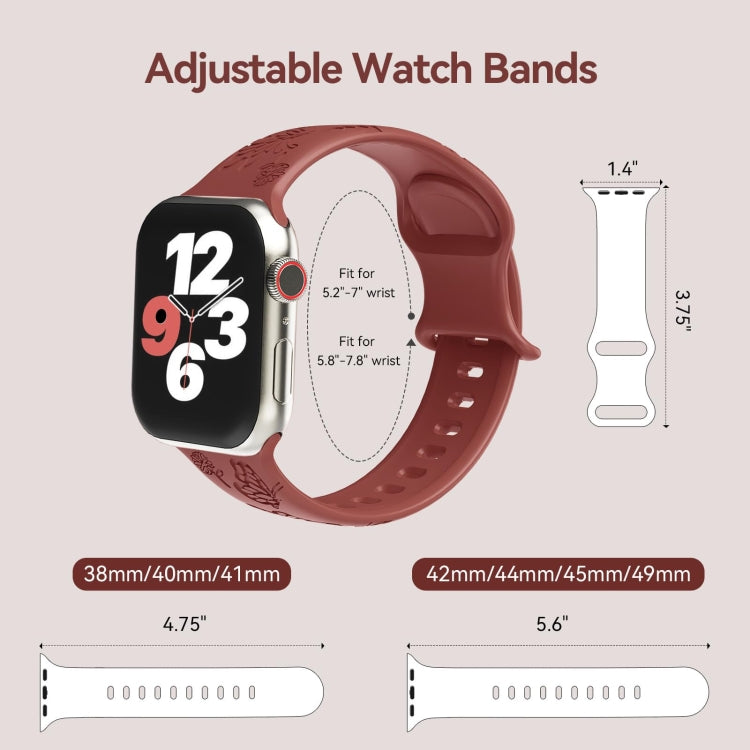 For Apple Watch 38mm Butterfly Flower Embossed Silicone Watch Band(Brick Red)