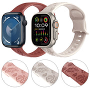 For Apple Watch Series 6 44mm Butterfly Flower Embossed Silicone Watch Band(Brick Red)