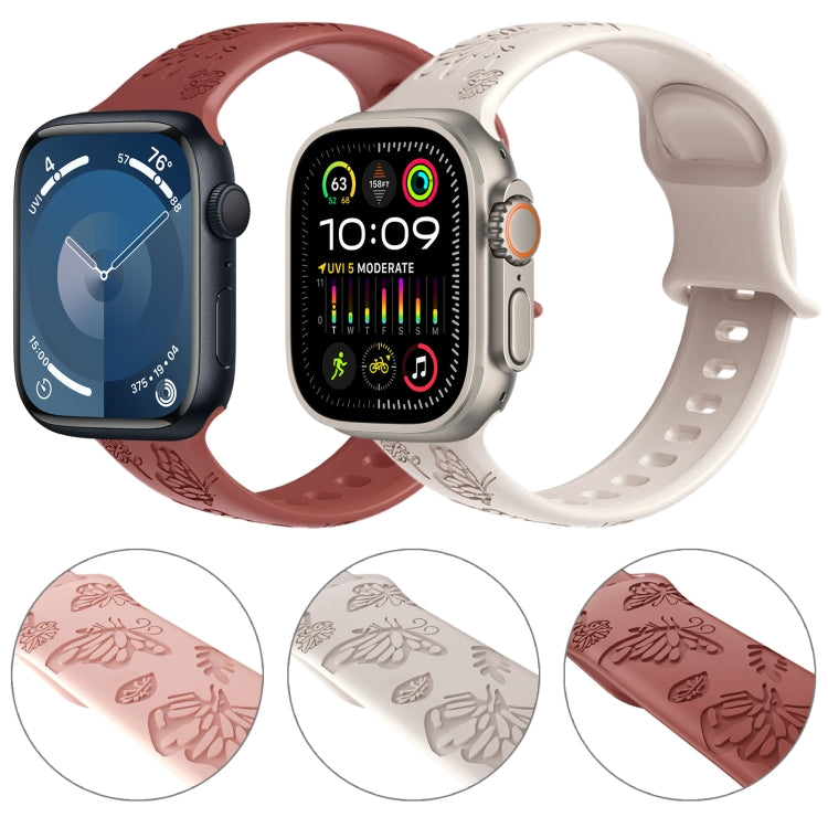 For Apple Watch SE 40mm Butterfly Flower Embossed Silicone Watch Band(Starlight)