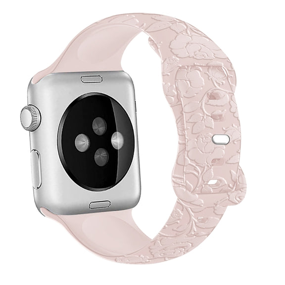 For Apple Watch Series 9 45mm Rose Embossed Silicone Watch Band(Pink)