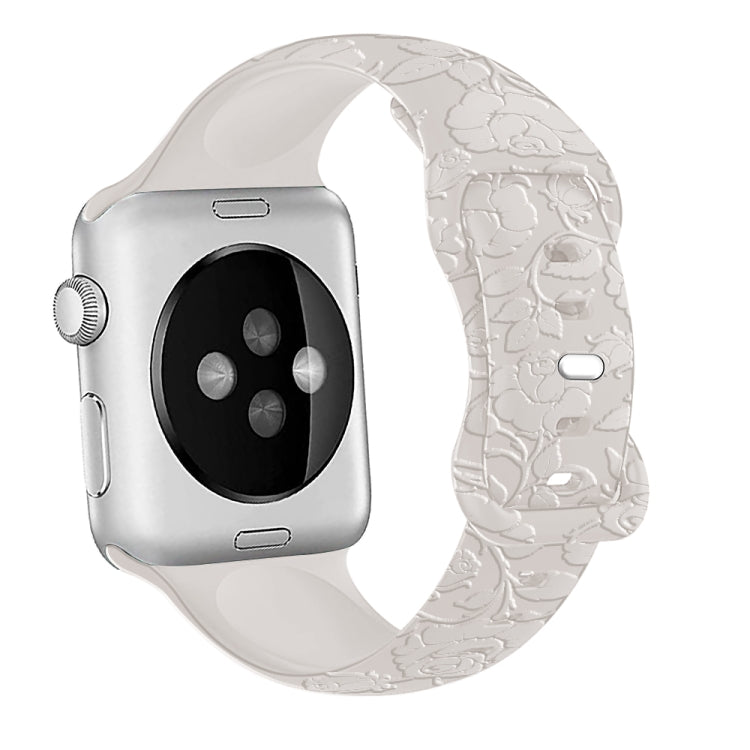 For Apple Watch Series 9 45mm Rose Embossed Silicone Watch Band(Starlight)