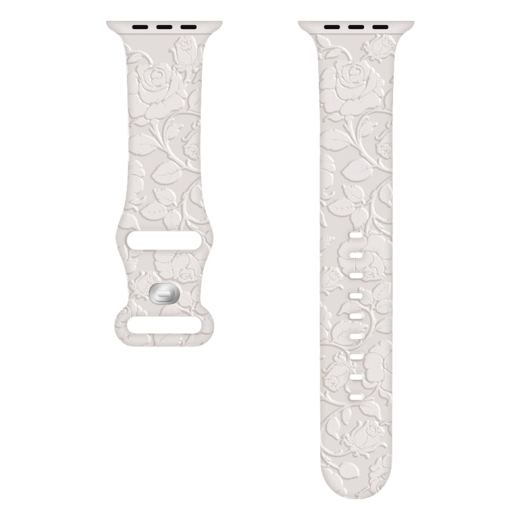 For Apple Watch Series 7 41mm Rose Embossed Silicone Watch Band(Starlight)