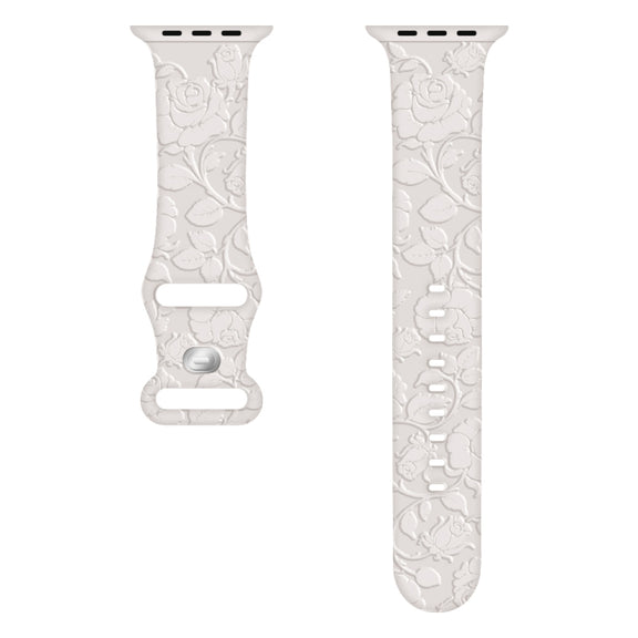 For Apple Watch Series 7 41mm Rose Embossed Silicone Watch Band(Starlight)