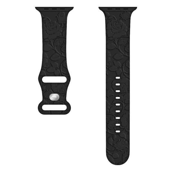 For Apple Watch Series 2 38mm Rose Embossed Silicone Watch Band(Black)