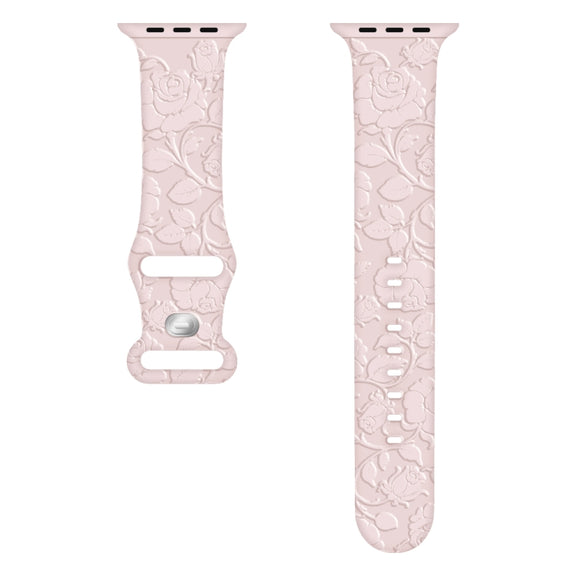 For Apple Watch 42mm Rose Embossed Silicone Watch Band(Pink)