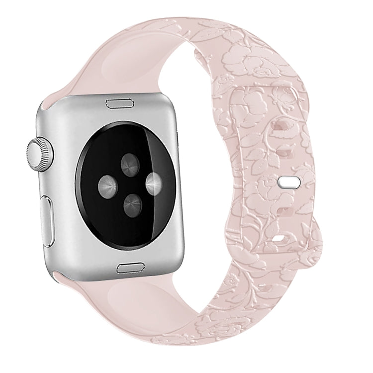 For Apple Watch 42mm Rose Embossed Silicone Watch Band(Pink)