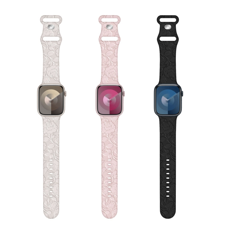 For Apple Watch 42mm Rose Embossed Silicone Watch Band(Starlight)