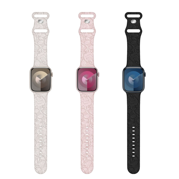 For Apple Watch 42mm Rose Embossed Silicone Watch Band(Starlight)